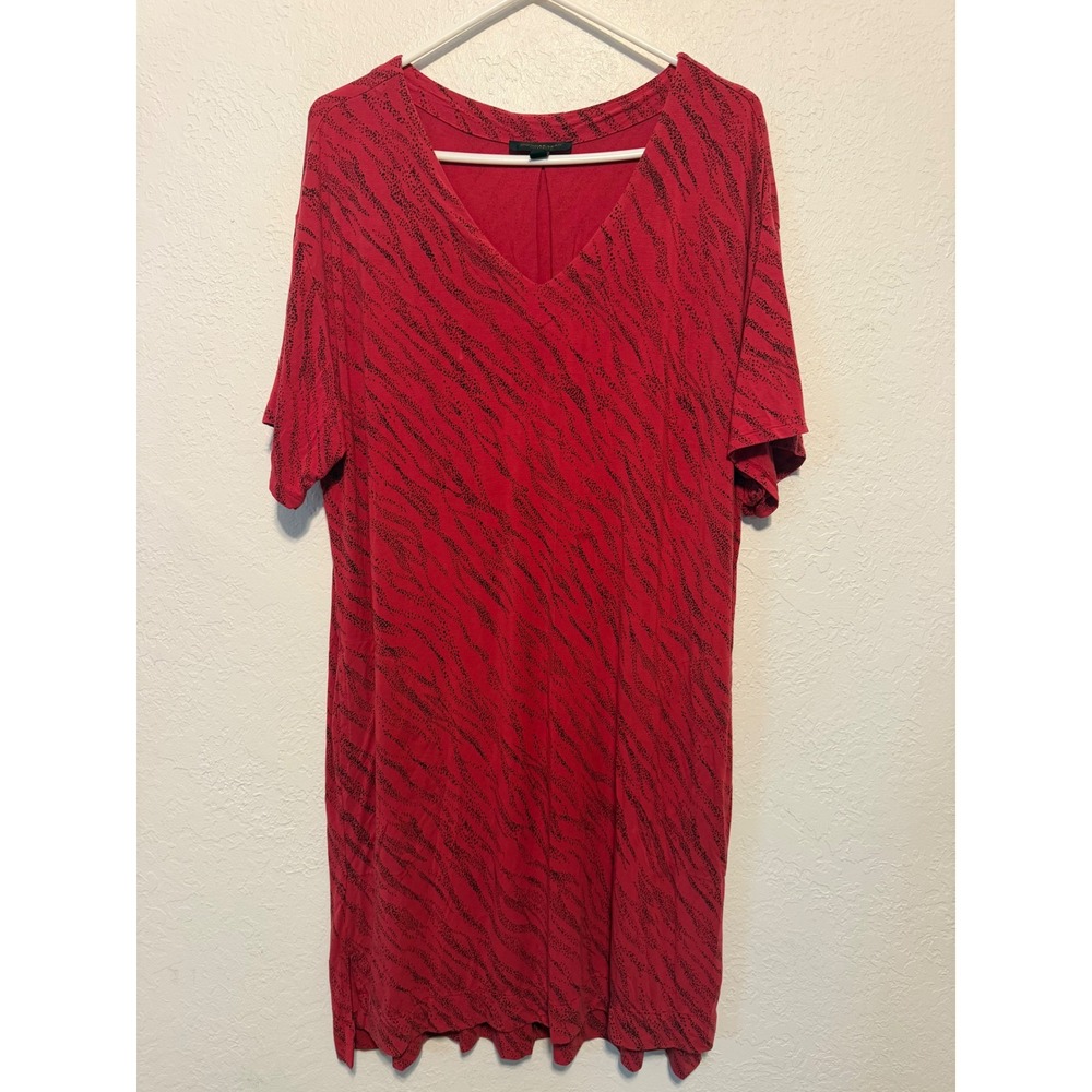 Donna Karan Sleepwear Red Black Animal Print Modal V-Neck Nightgown Large